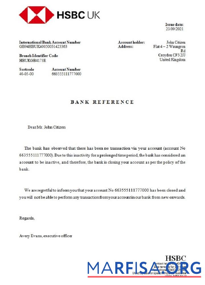 Realistic United Kingdom HSBC closure reference2 template